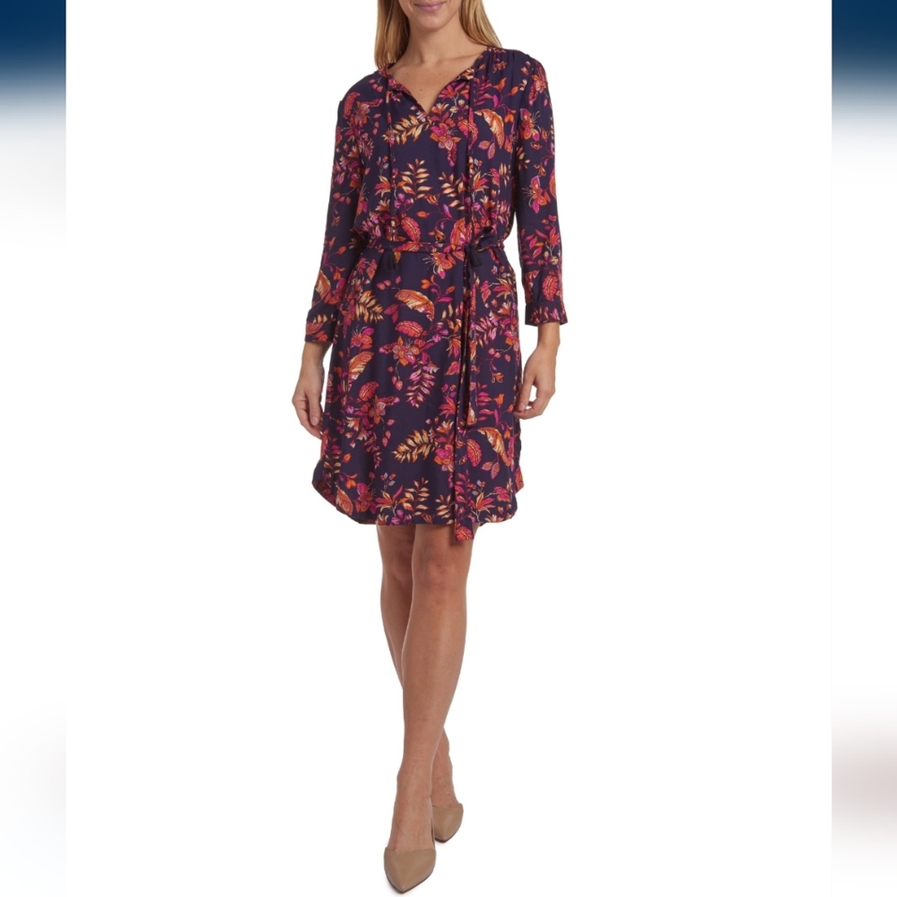 BeachLunchLounge Dress Large Purple Floral Print Midi Boho Peasant Resort